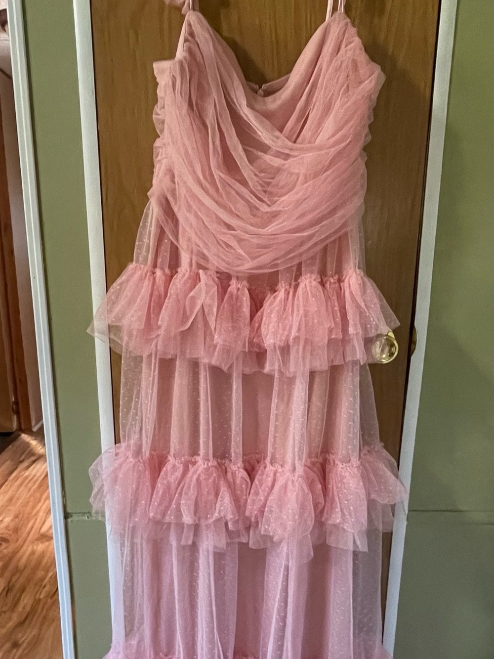 NWT Lulus Pure Radiance Pink Mesh Swiss Dot Tiered Maxi Dress Sz XL - Picture 10 of 11